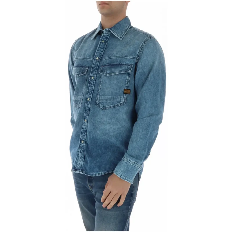 Chemise longue pour homme G-Star Coton bleu classique col rond D23006