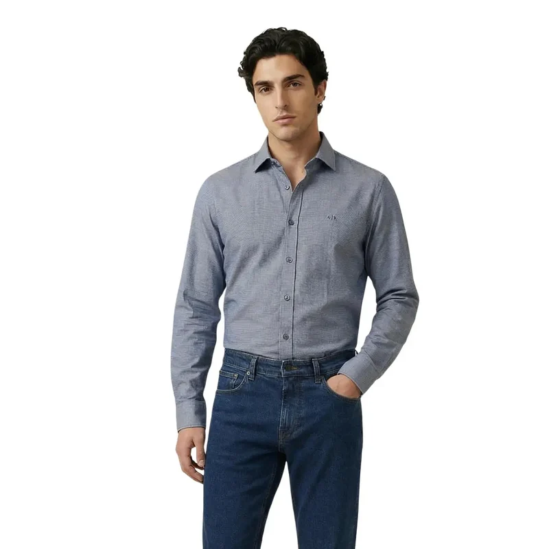 Chemise pour Homme Armani Exchange Bleu Manches Longues Mélange de Coton