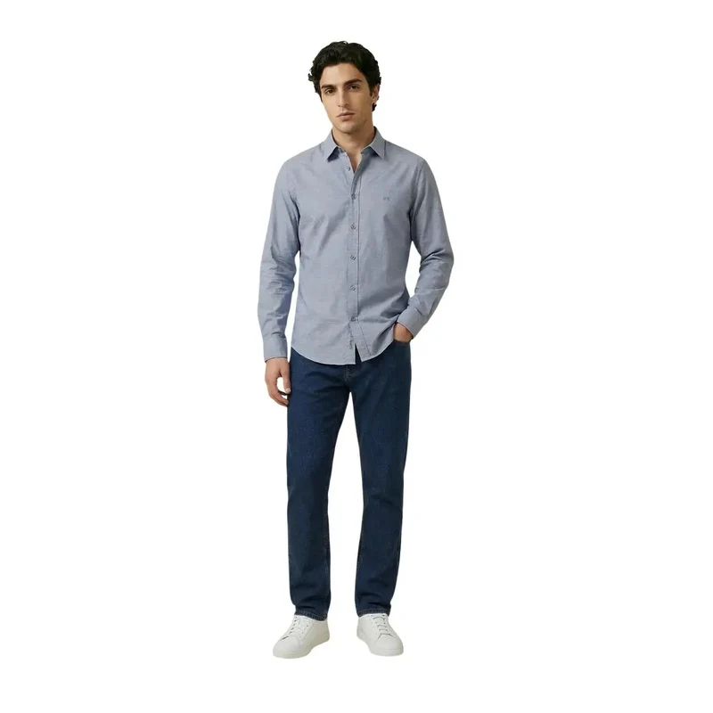 Chemise pour Homme Armani Exchange Bleu Manches Longues Mélange de Coton