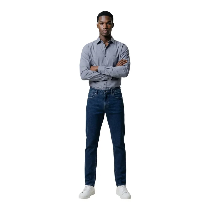 Chemise pour Homme Armani Exchange Bleu Manches Longues Mélange de Coton