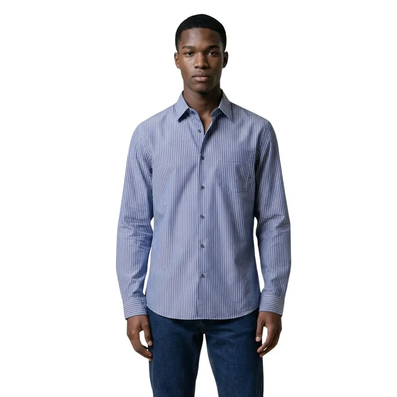 Chemise en coton rayée pour homme Armani Exchange bleu clair à manches longues