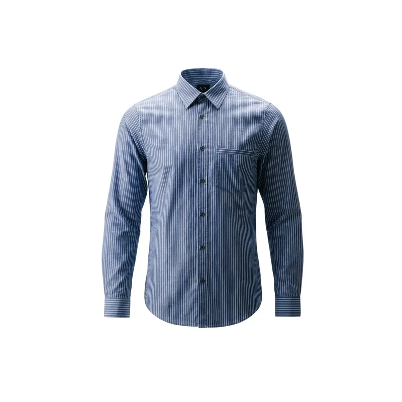 Chemise en coton rayée pour homme Armani Exchange bleu clair à manches longues