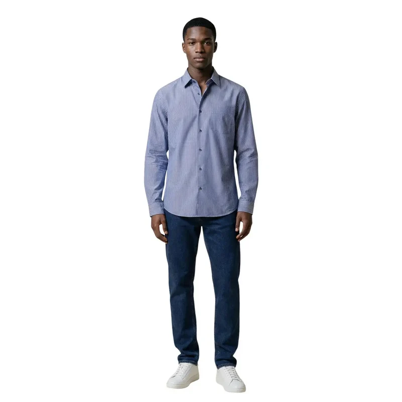 Chemise en coton rayée pour homme Armani Exchange bleu clair à manches longues