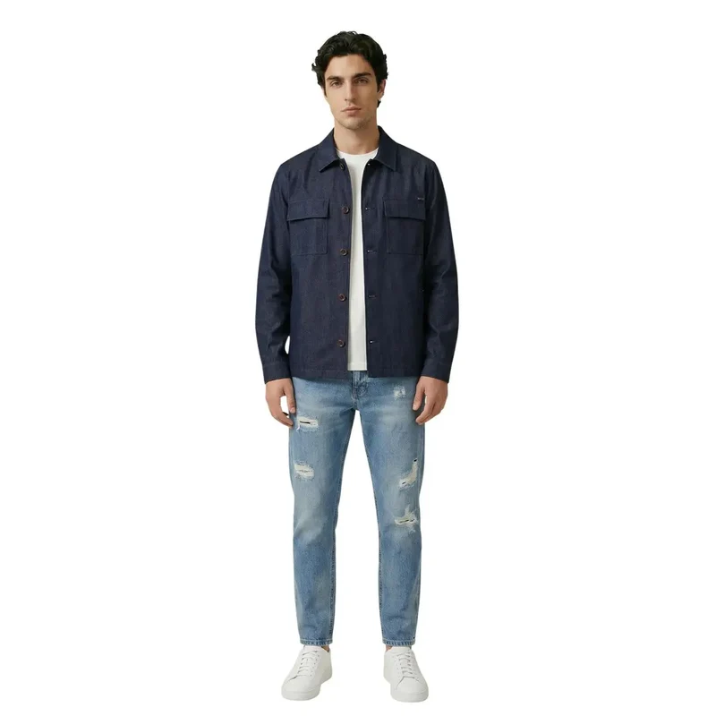 Chemise pour Hommes Gianni Lupo Bleu Manches Longues Lyocell Classique GN21822