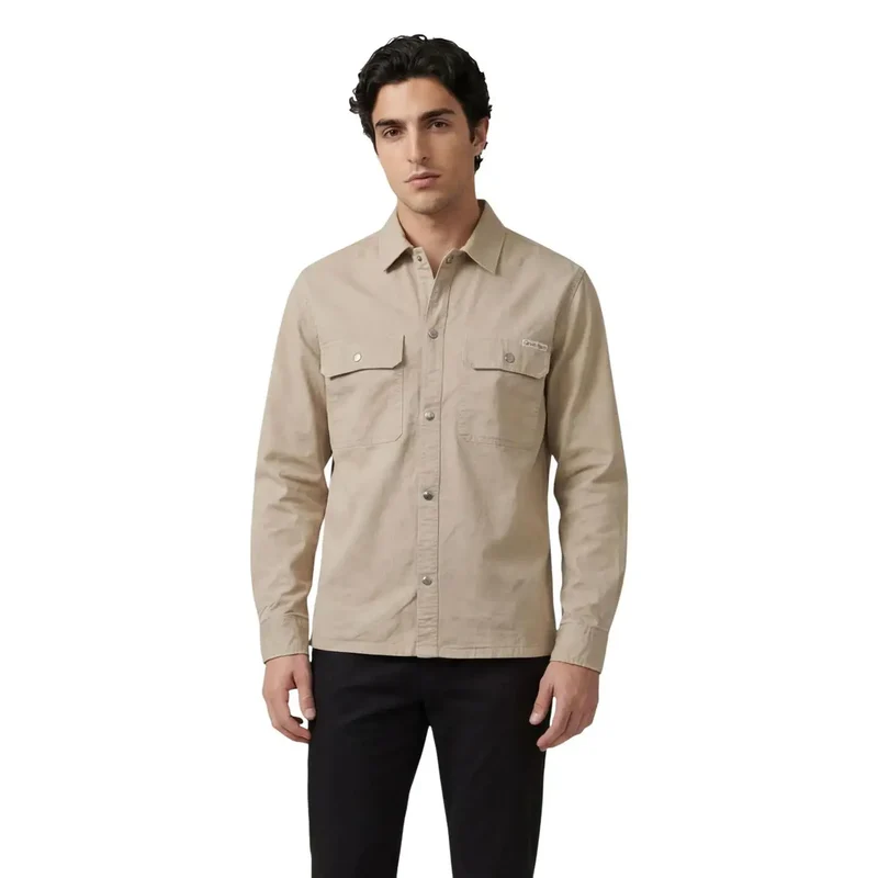 Chemise longue en coton beige pour hommes Calvin Klein Jeans LV04RE103G