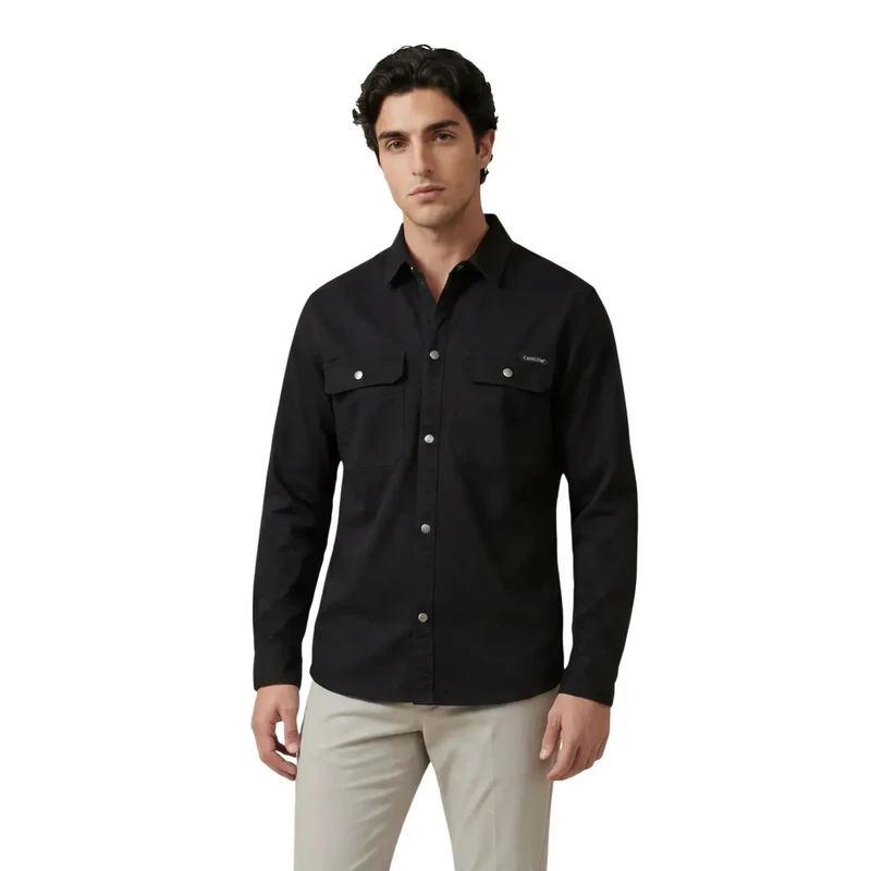 Chemise longue en coton beige pour hommes Calvin Klein Jeans LV04RE103G