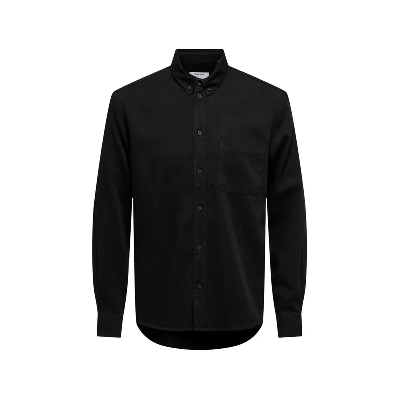 Chemise en coton à manches longues Only & Sons pour hommes Noir Classique 22036600