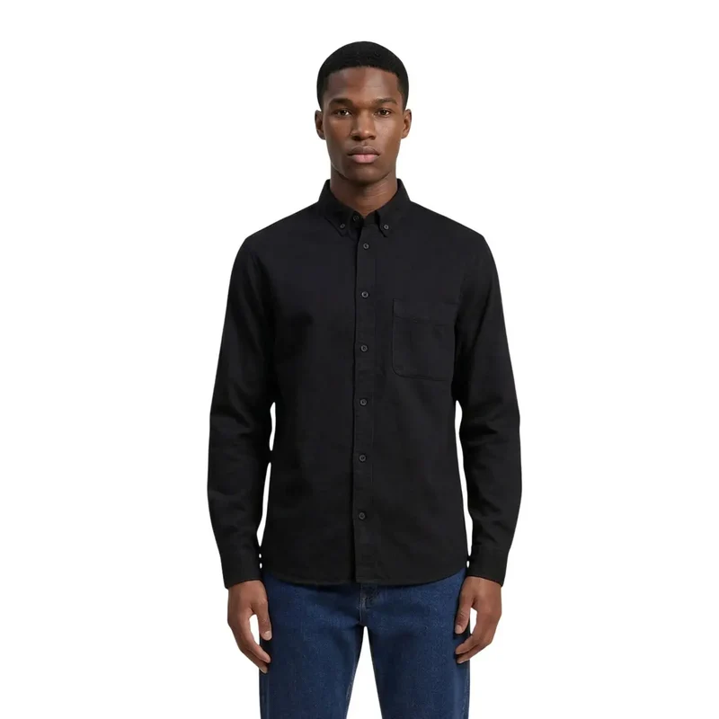 Chemise en coton à manches longues Only & Sons pour hommes Noir Classique 22036600
