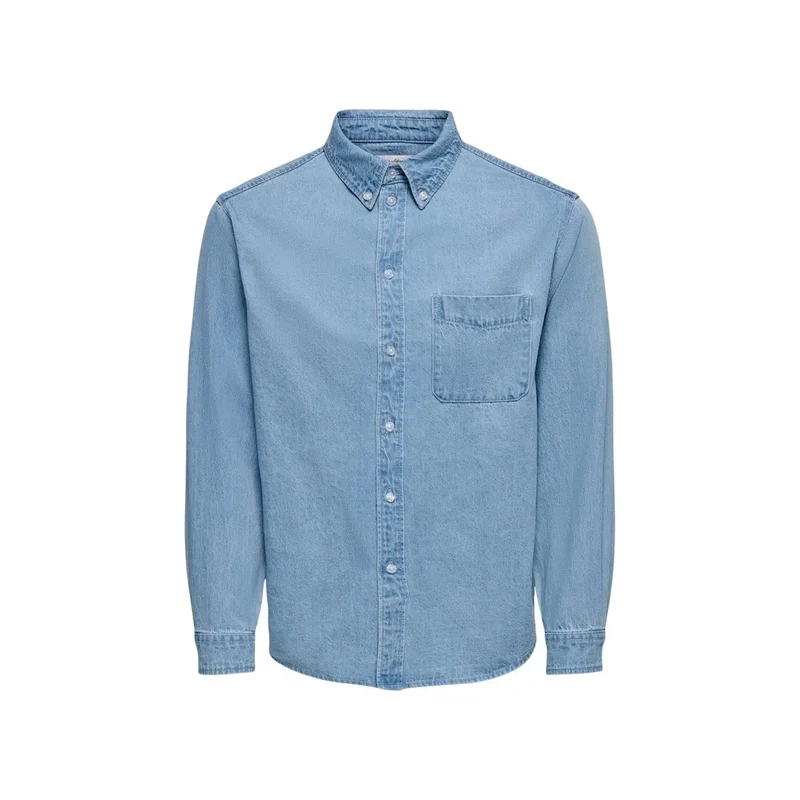 Chemise en coton à manches longues Only & Sons pour hommes Noir Classique 22036600