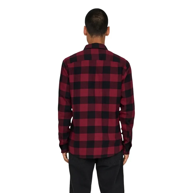 Chemise pour Hommes Only & Sons Rouge à Carreaux Manches Longues Coton S