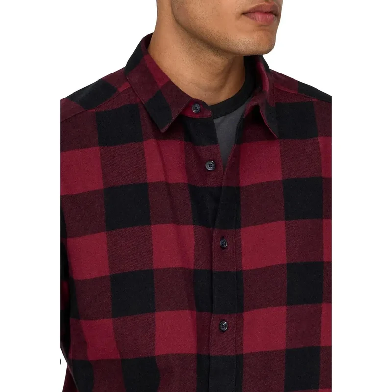 Chemise pour Hommes Only & Sons Rouge à Carreaux Manches Longues Coton S