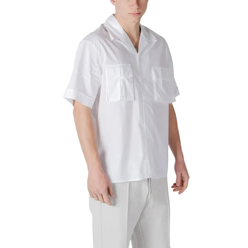 Chemise en coton à manches courtes col V blanc pour hommes Antony Morato