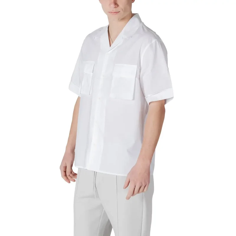 Chemise en coton à manches courtes col V blanc pour hommes Antony Morato