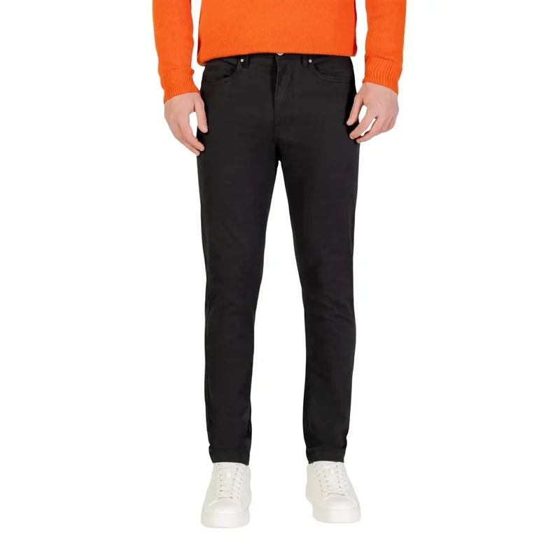 Pantalons Hommes Borghese Gris Mélange de Coton Coupe Slim Taille 31