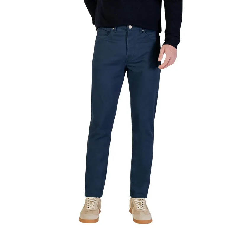 Pantalons Hommes Borghese Gris Mélange de Coton Coupe Slim Taille 31