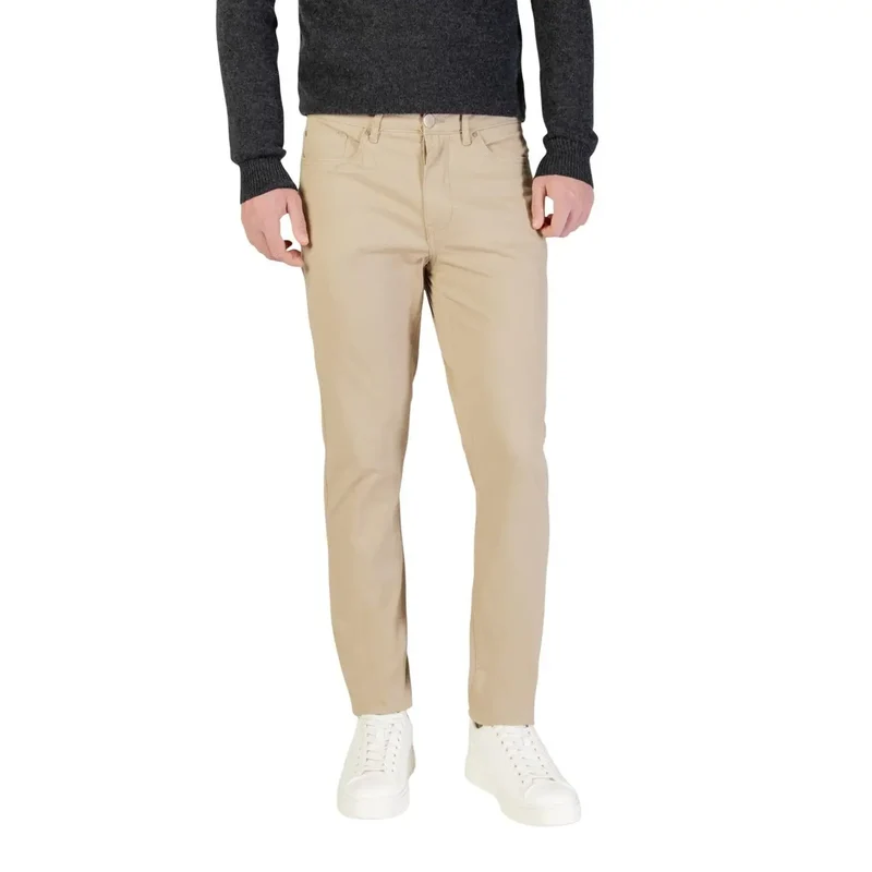 Pantalons Hommes Borghese Gris Mélange de Coton Coupe Slim Taille 31