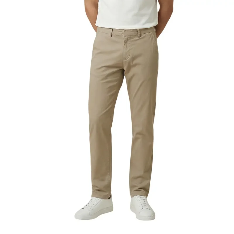 Pantalons Homme Beige Coton Élasthanne Printemps Été