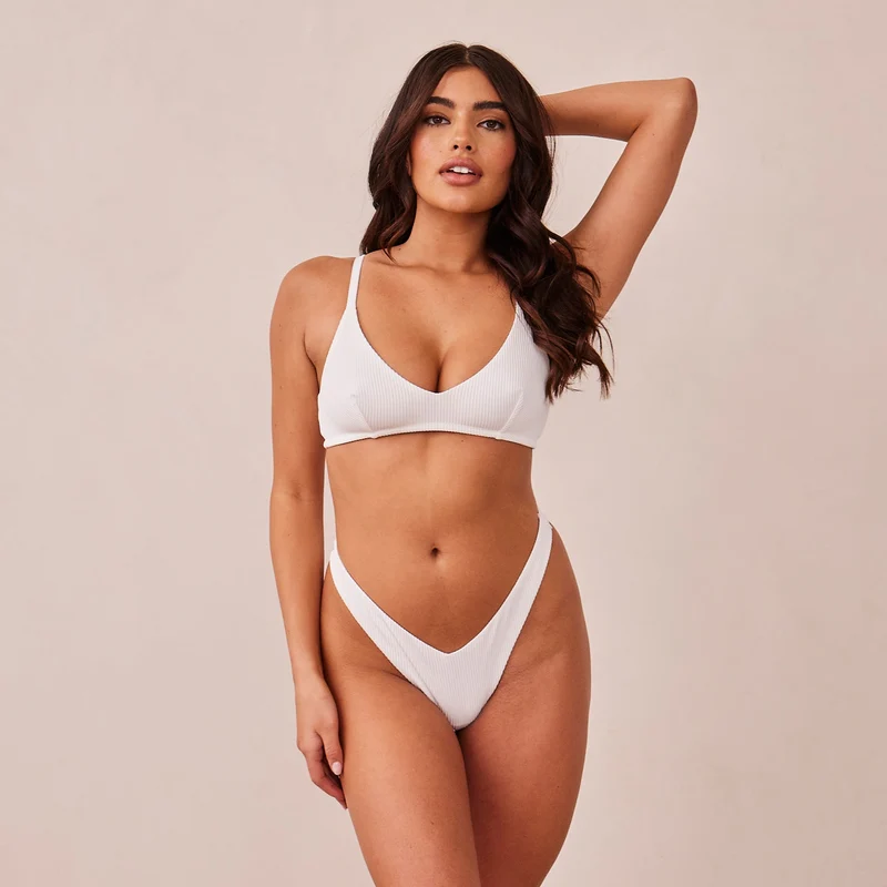 Ribbed Triangle Soutien-Gorge - Blanc