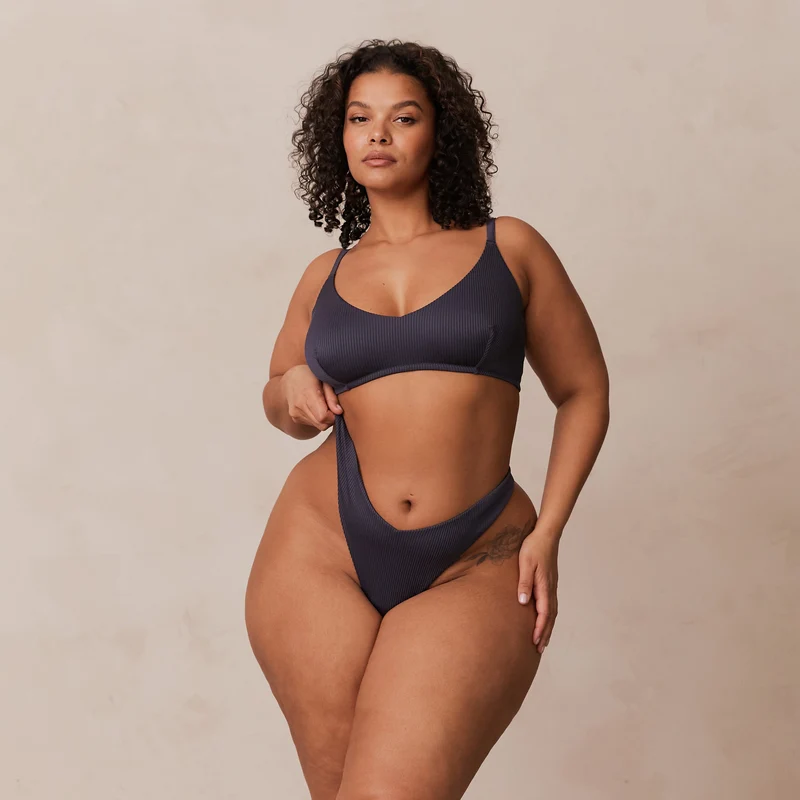 Ribbed Triangle Soutien-Gorge - Bleu Charbon