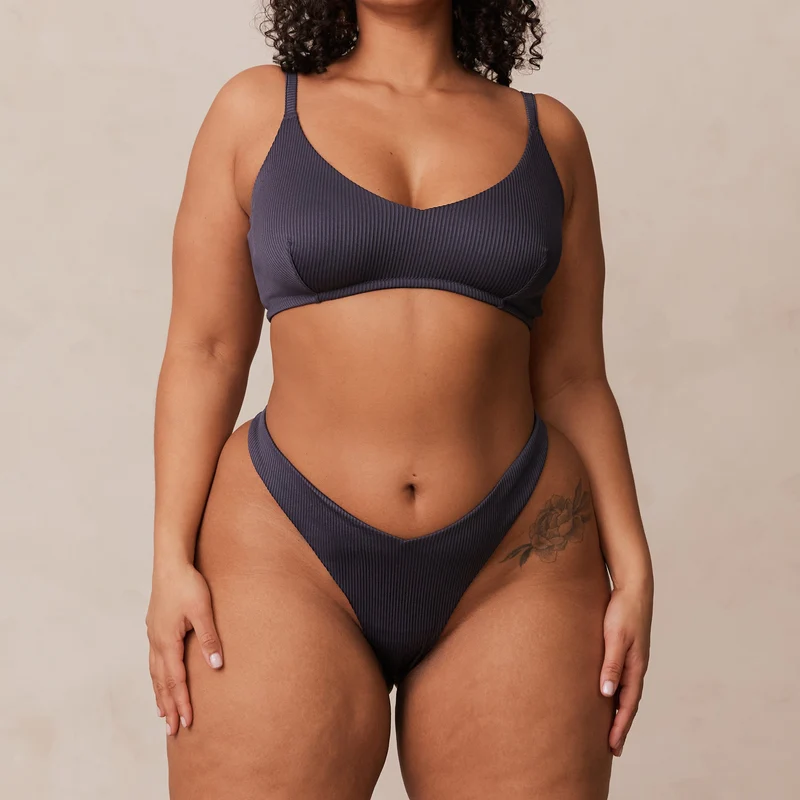 Ribbed Triangle Soutien-Gorge - Bleu Charbon