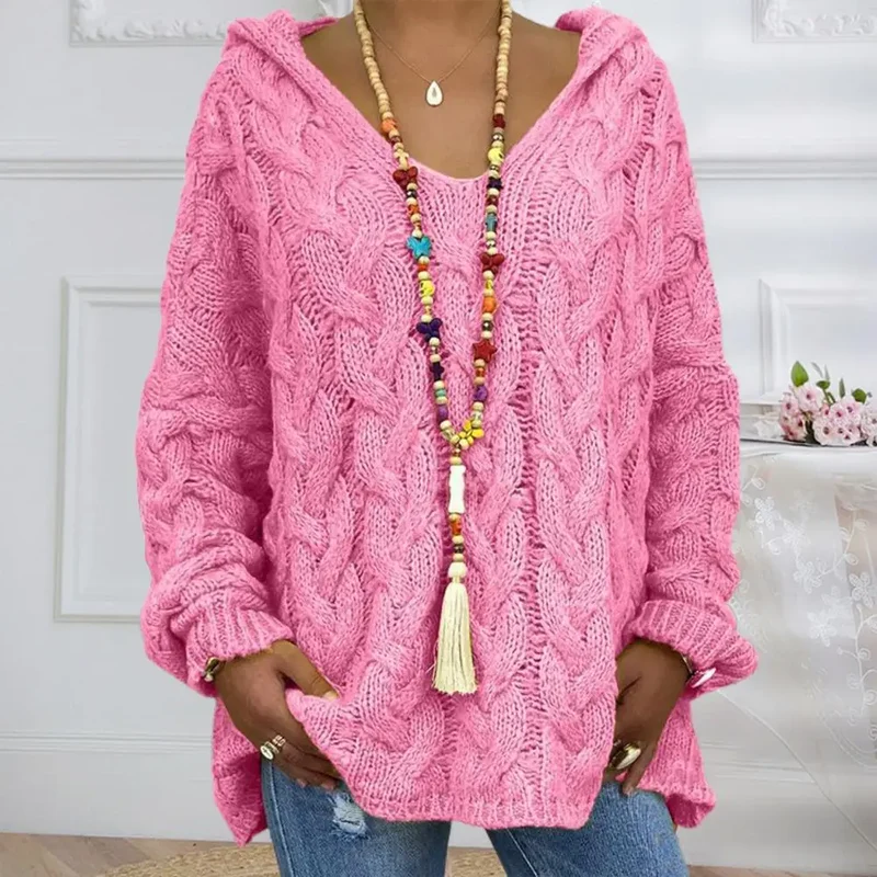 Liana Pull en Maille Torsadée pour Femme – Haut en Tricot Doux et Oversize avec Motif Texturé Élégant