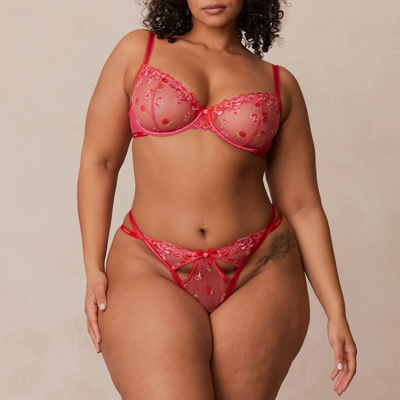 Blush Embroidered Balcony Soutien-Gorge - Rose vif