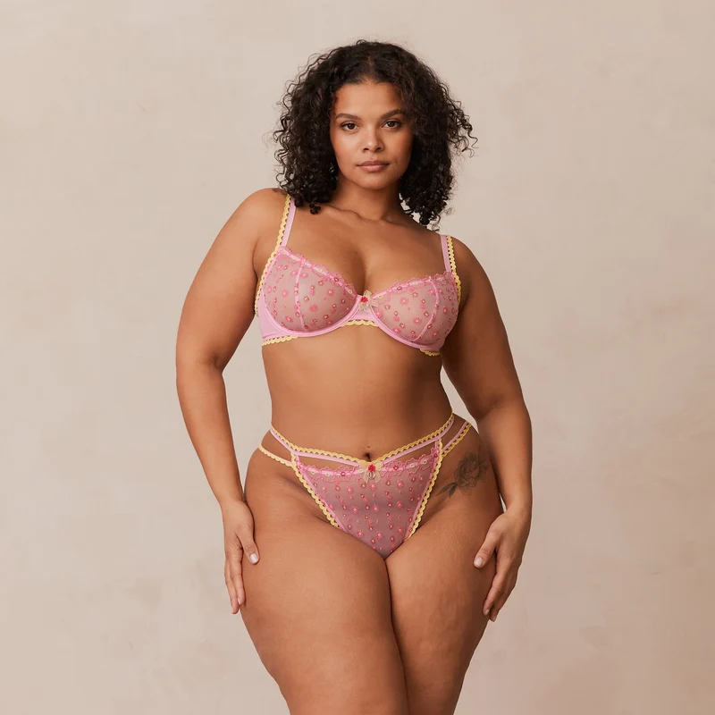 Daisy Embroidered Balcony Soutien-Gorge - Rose