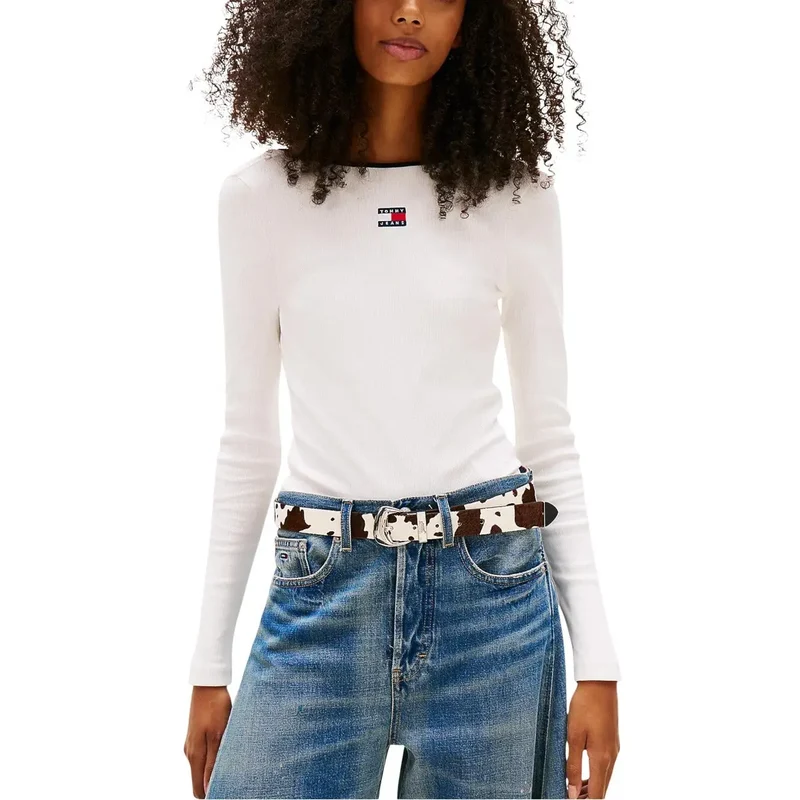 Tommy Hilfiger Women White Long Sleeve Organic Cotton T-Shirt (T-shirt à manches longues en coton biologique)