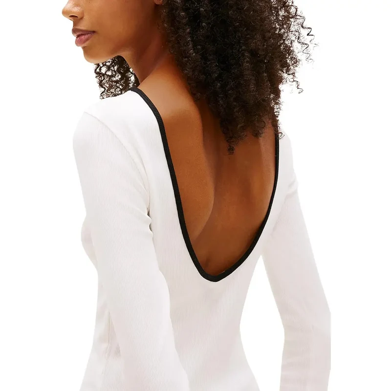 Tommy Hilfiger Women White Long Sleeve Organic Cotton T-Shirt (T-shirt à manches longues en coton biologique)