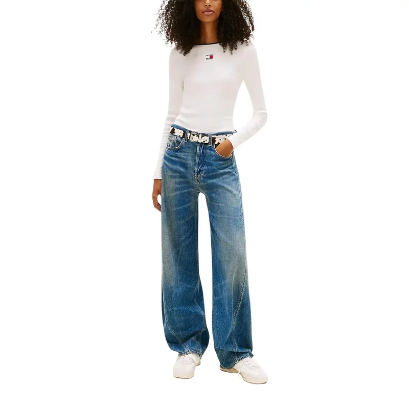 Tommy Hilfiger Women White Long Sleeve Organic Cotton T-Shirt (T-shirt à manches longues en coton biologique)