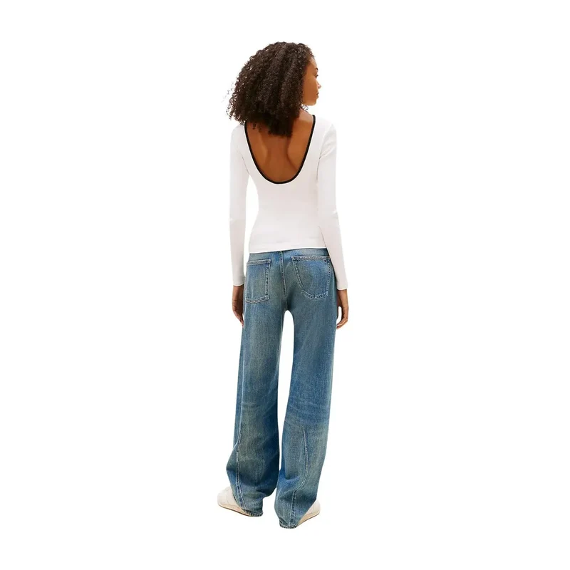 Tommy Hilfiger Women White Long Sleeve Organic Cotton T-Shirt (T-shirt à manches longues en coton biologique)