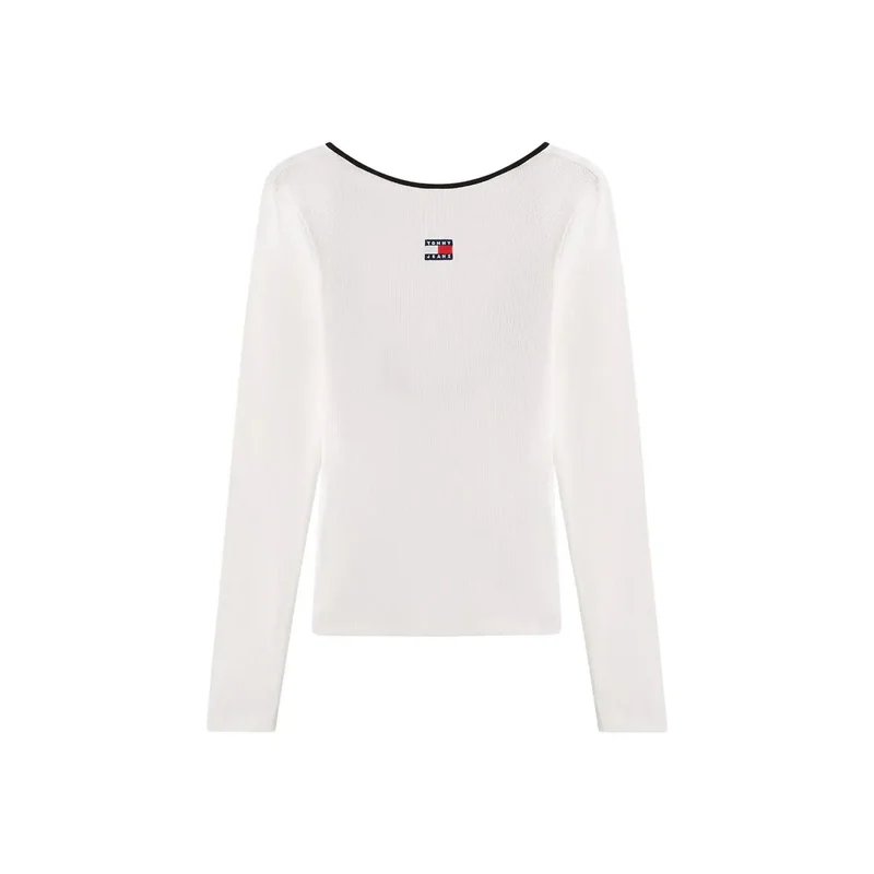 Tommy Hilfiger Women White Long Sleeve Organic Cotton T-Shirt (T-shirt à manches longues en coton biologique)