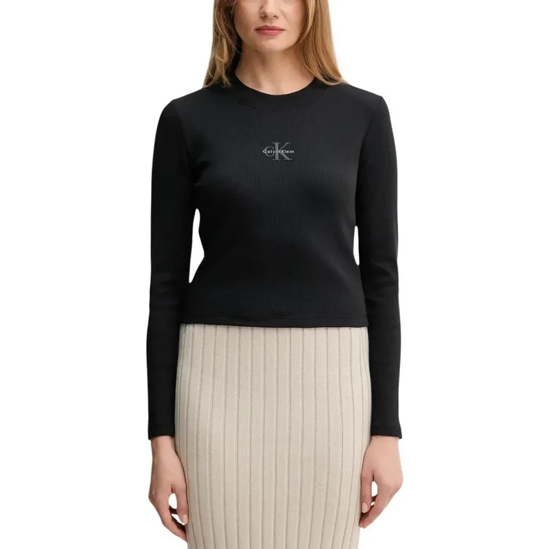 Calvin Klein Jeans Women White Long Sleeve Organic Cotton T-Shirt (T-shirt à manches longues en coton biologique)