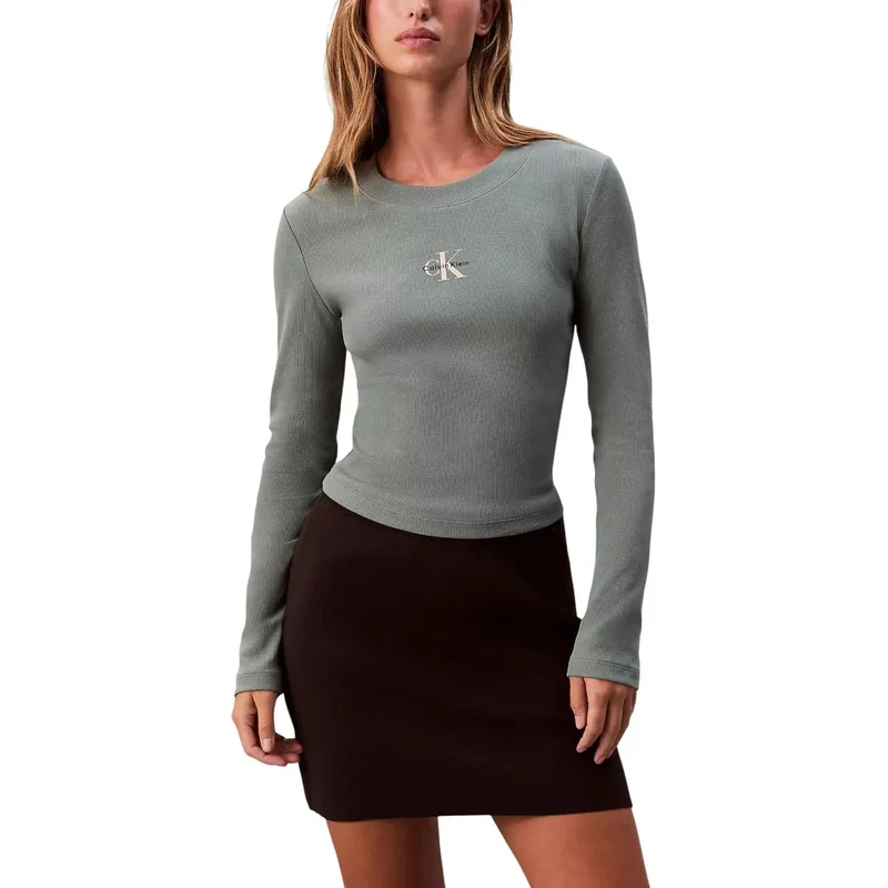 Calvin Klein Jeans Women White Long Sleeve Organic Cotton T-Shirt (T-shirt à manches longues en coton biologique)
