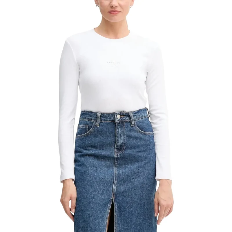 Calvin Klein Jeans Women White Long Sleeve Organic Cotton T-Shirt (T-shirt à manches longues en coton biologique)