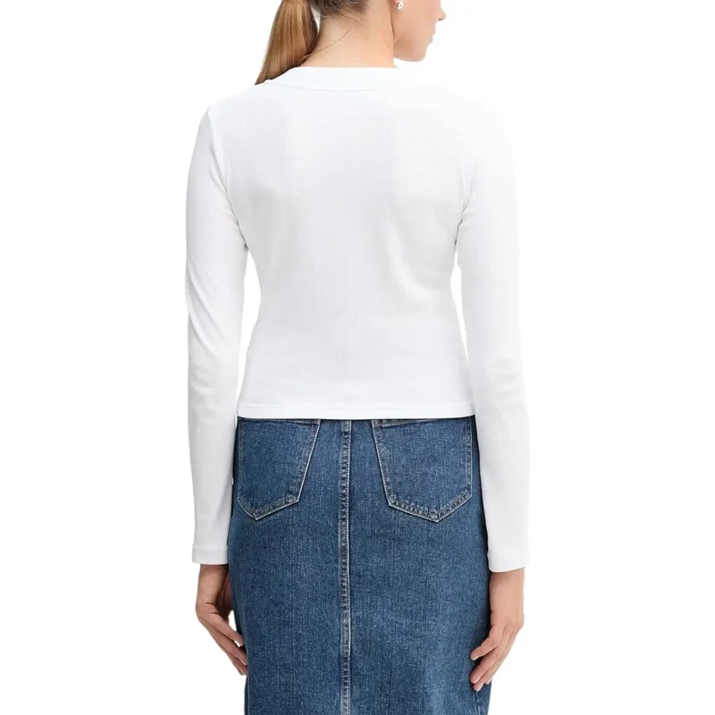Calvin Klein Jeans Women White Long Sleeve Organic Cotton T-Shirt (T-shirt à manches longues en coton biologique)