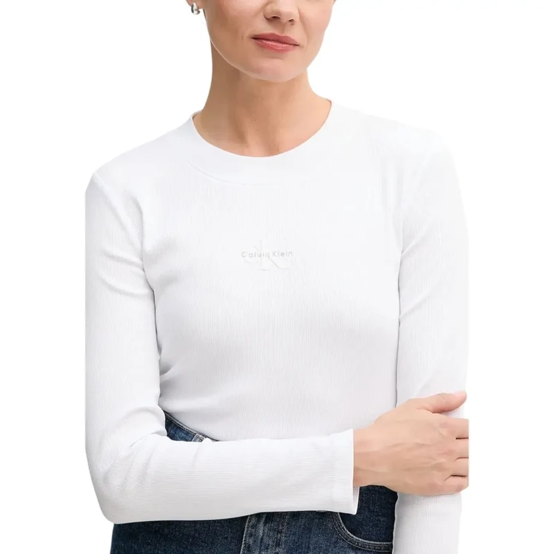 Calvin Klein Jeans Women White Long Sleeve Organic Cotton T-Shirt (T-shirt à manches longues en coton biologique)