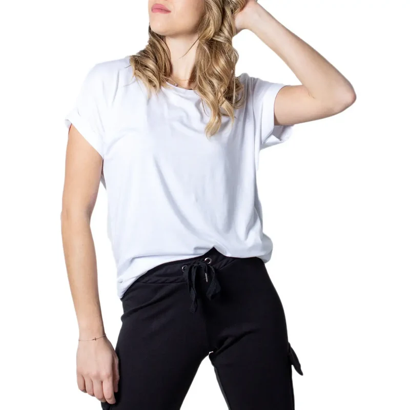T-shirt blanc à manches courtes en viscose pour femmes