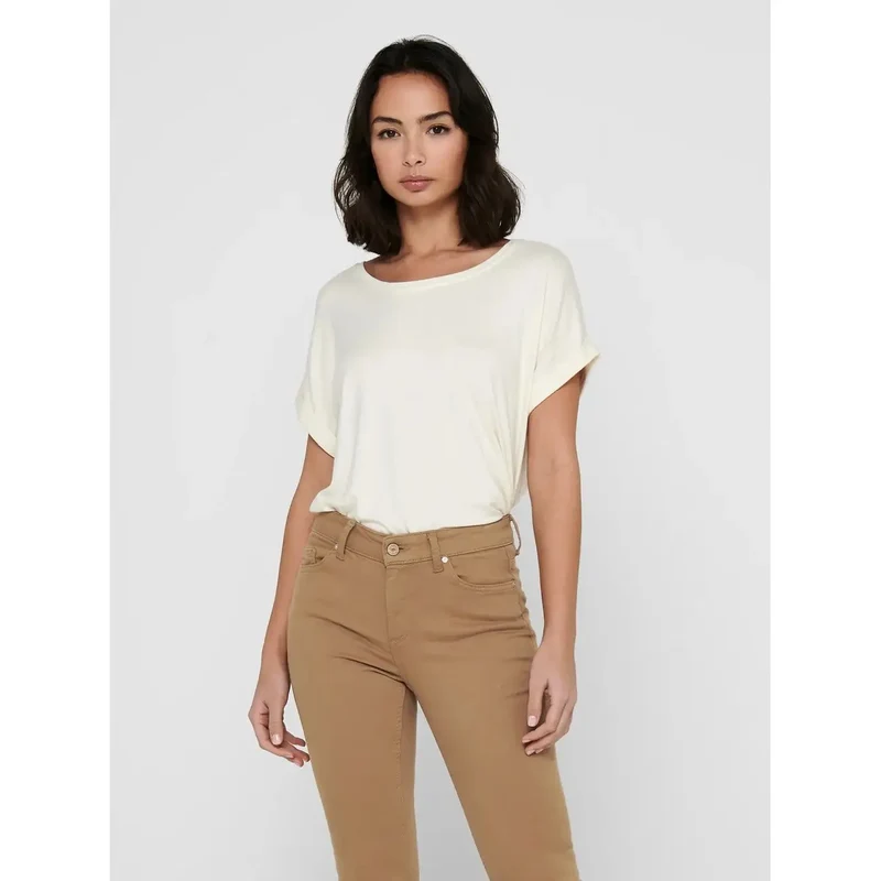 T-shirt blanc à manches courtes en viscose pour femmes