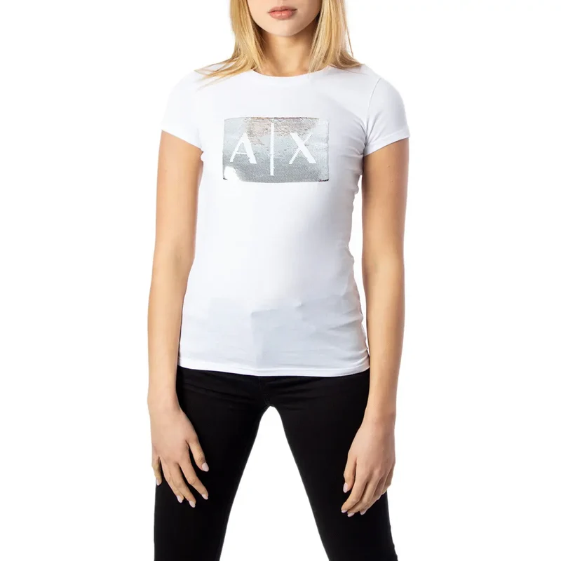 Armani Exchange Femme - T-shirt imprimé en coton blanc