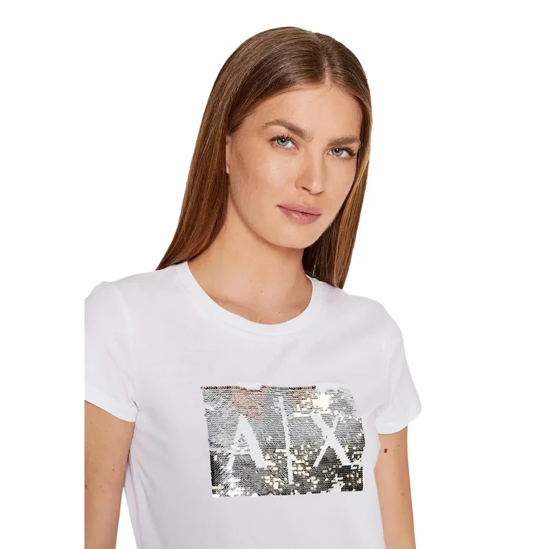 Armani Exchange Femme - T-shirt imprimé en coton blanc