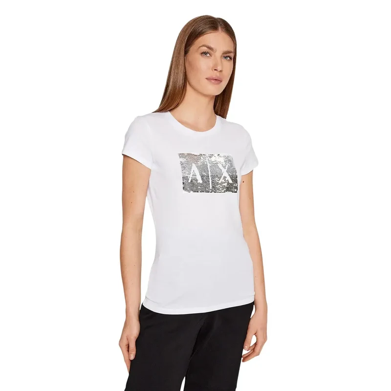 Armani Exchange Femme - T-shirt imprimé en coton blanc