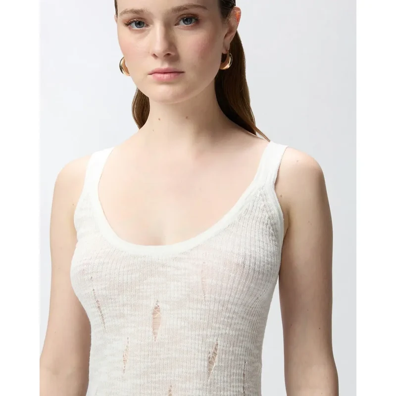 Pinko Women White Cotton Elastane Tank Top Round Neck