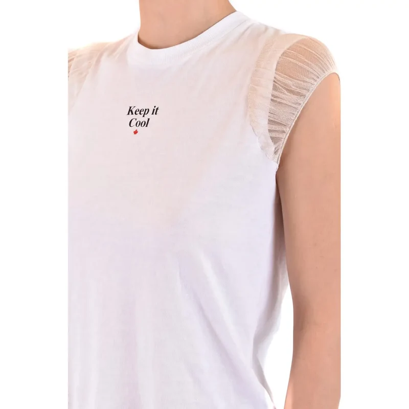 Dsquared2 White Cotton Print Tank Top for Women