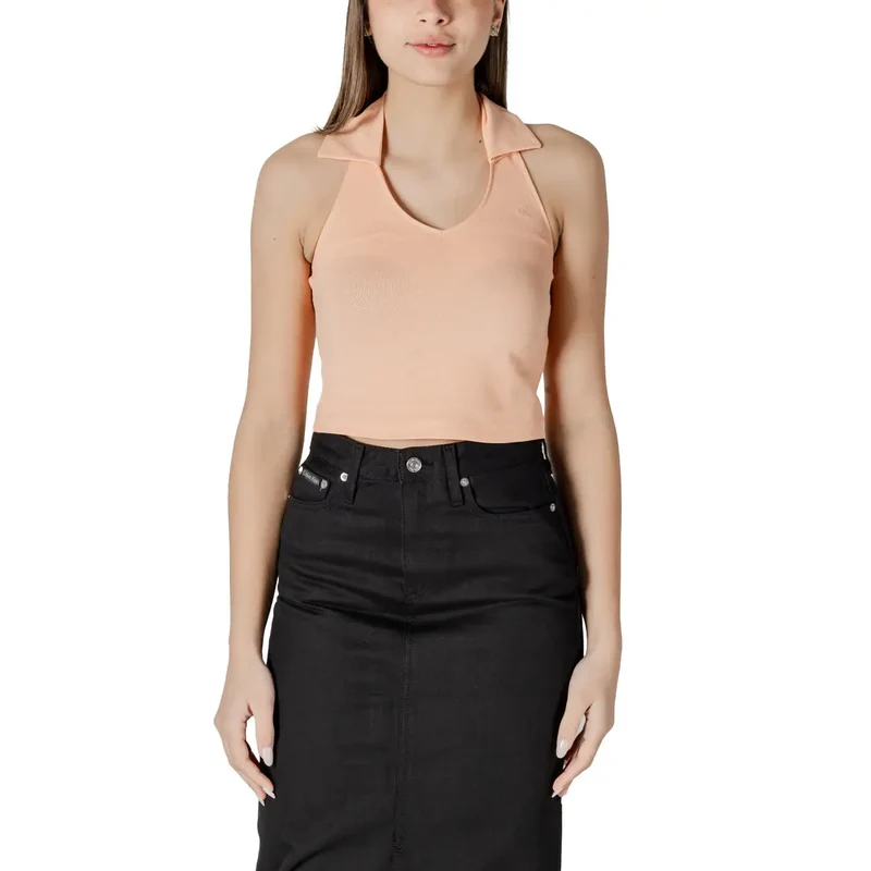Calvin Klein Jeans Women Orange V Neck Cotton Top