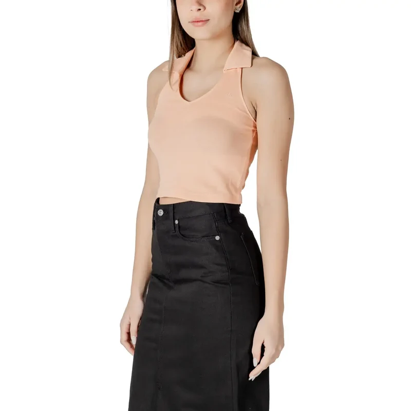 Calvin Klein Jeans Women Orange V Neck Cotton Top