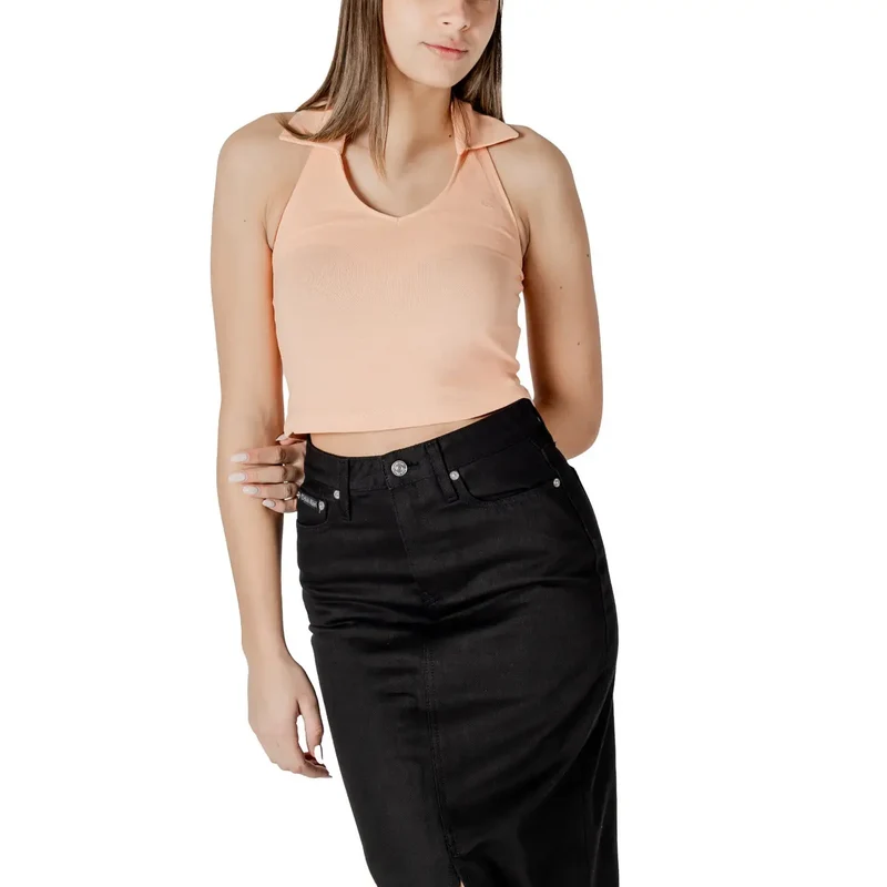 Calvin Klein Jeans Women Orange V Neck Cotton Top