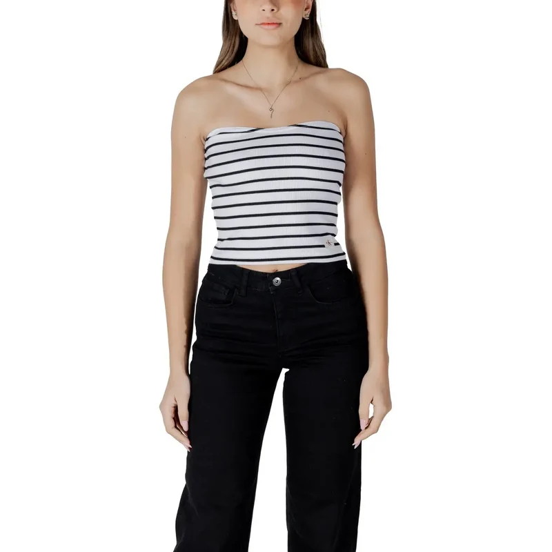 Calvin Klein Jeans Women White Striped Sleeveless Top (Top sans manches rayé)