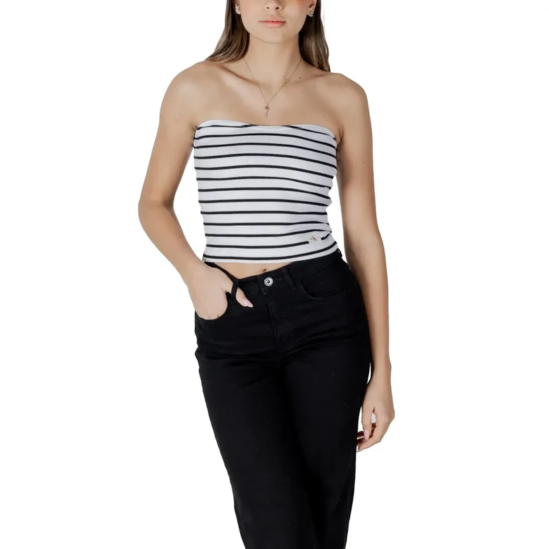 Calvin Klein Jeans Women White Striped Sleeveless Top (Top sans manches rayé)