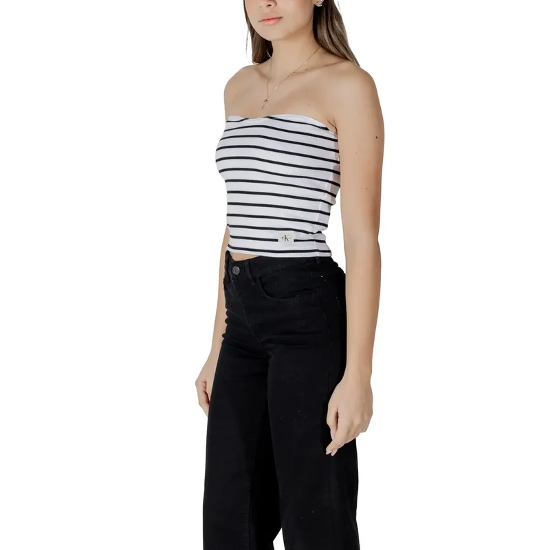 Calvin Klein Jeans Women White Striped Sleeveless Top (Top sans manches rayé)